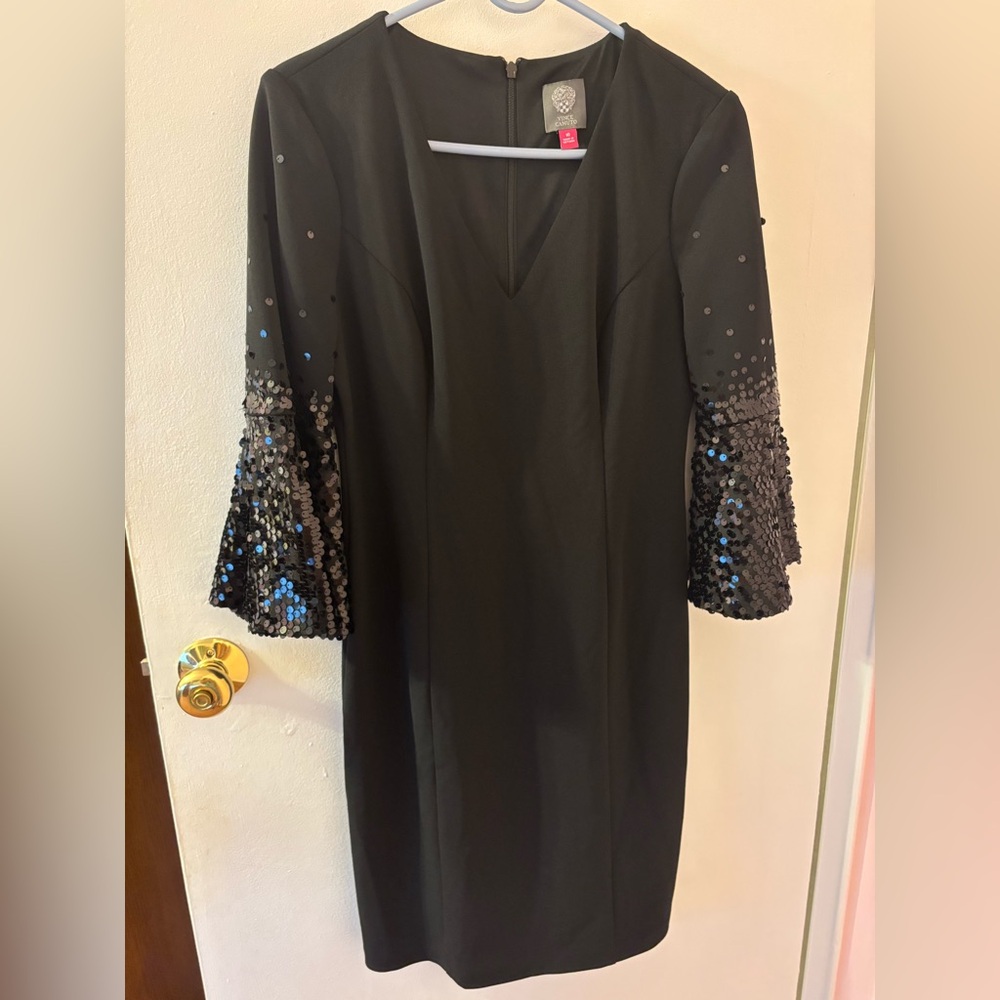 Vince Camuto Black Dress with Sequin Embellished Sleeves